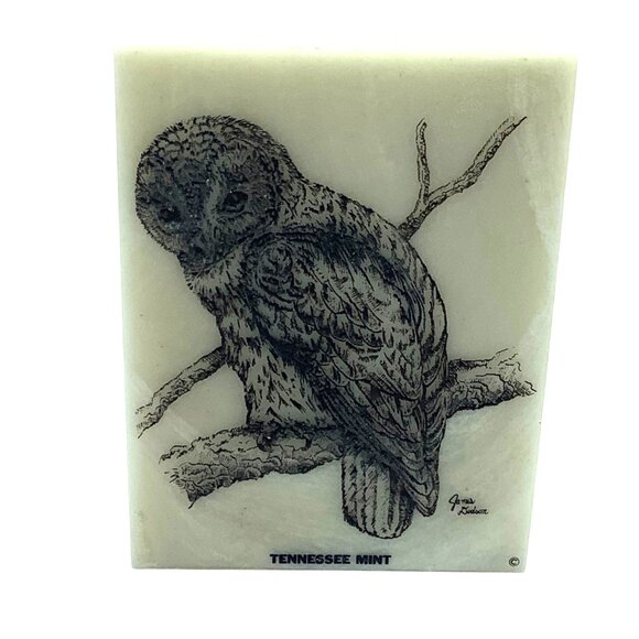 Vintage Tennessee Mint Marble Owl Plaque James Dodson 4” x 3” Freestanding - Picture 1 of 7